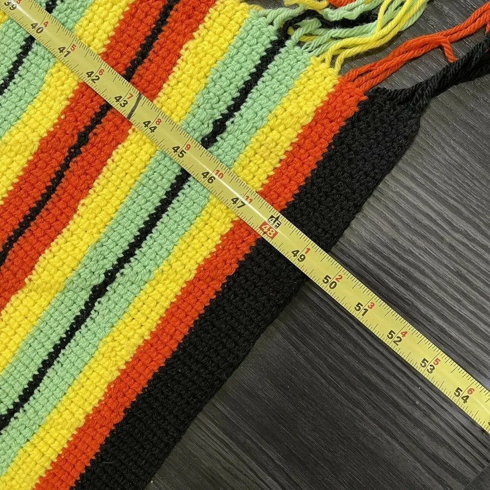 Crochet Throw Afghan Blanket Textured 49.5 x 59 Green Orange Yellow Black MCM
